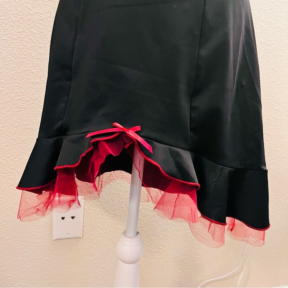 Black & Red Lace Bustier Bow High Low Gothic Cami Tank Dress - Picture 6 of 12